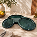 Handmade Moroccan ceramic nesting plates set of 3 in dark green speckled glaze