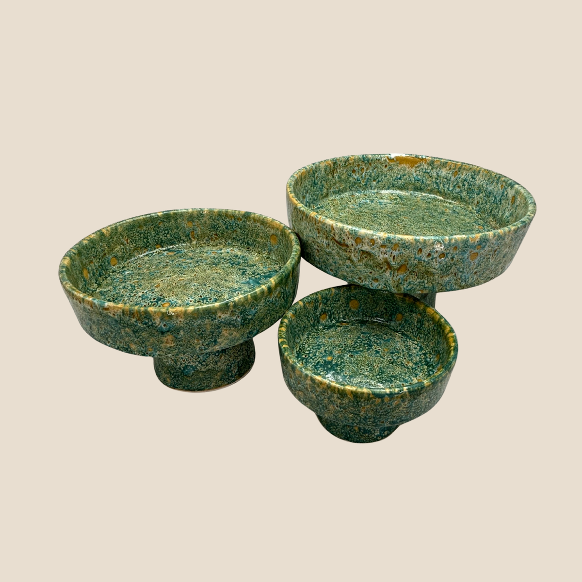 Moroccan Ceramic Pedestal Bowl Set of 3