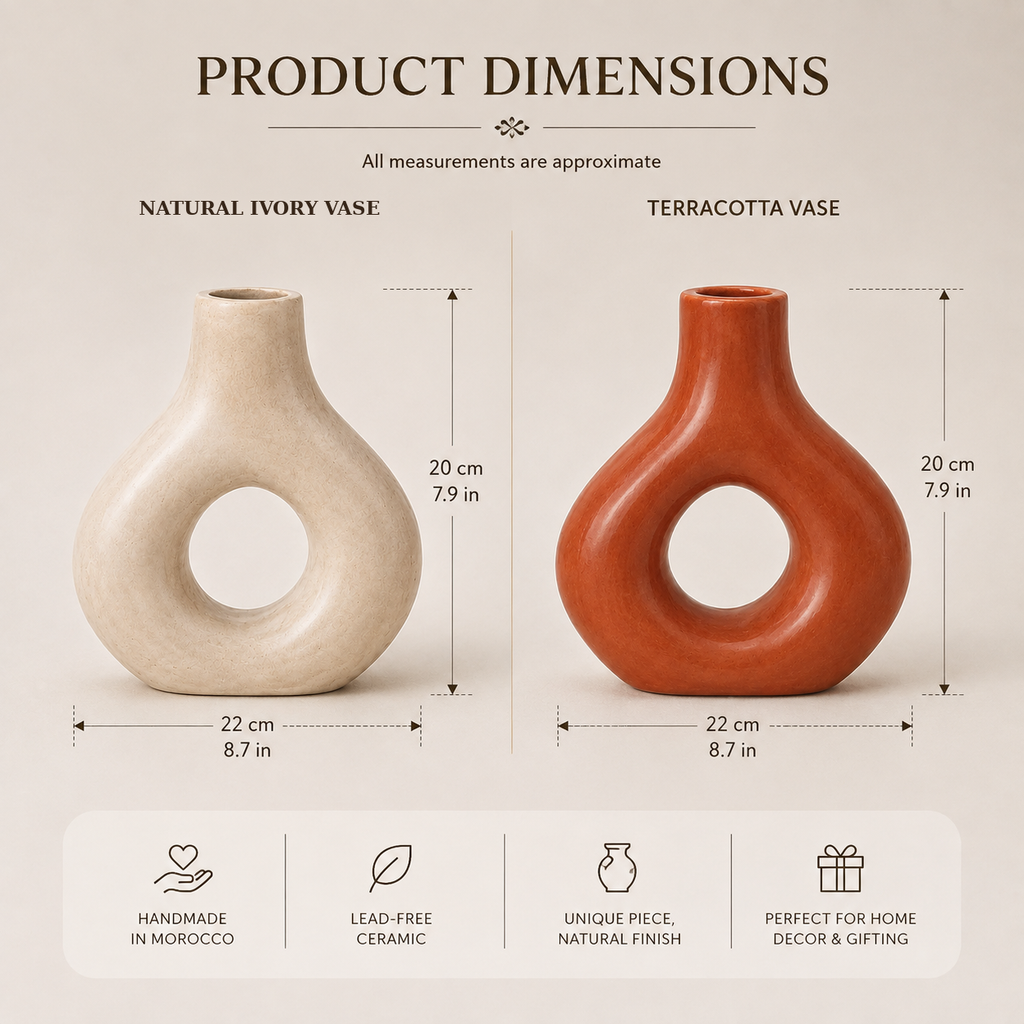 Handmade Moroccan ceramic vase in Natural Ivory and Terracotta, sculptural home decor, 20 cm high and 22 cm wide