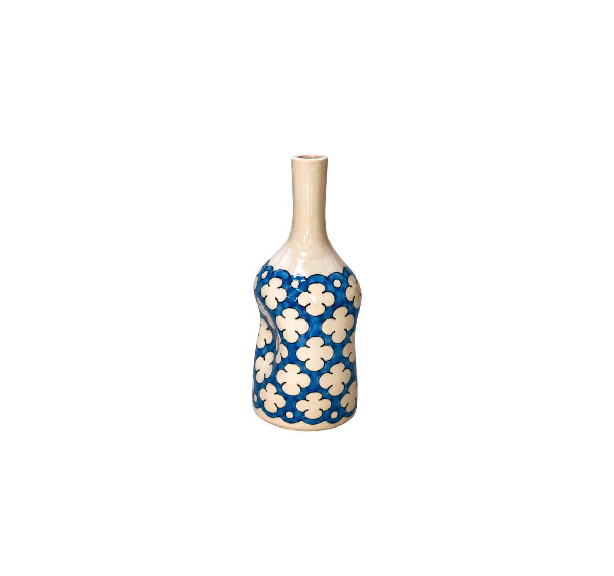 Artisan Ceramic Vase – White & Blue Floral