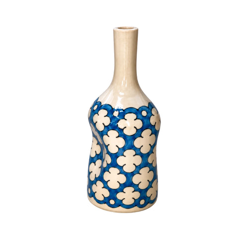 Artisan Ceramic Vase – White & Blue Floral